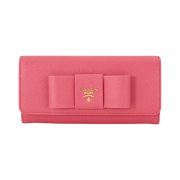 Prada Large Saffiano Leather Fiocco Wallet Peony Pink