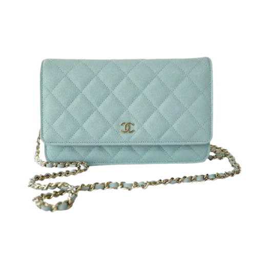 Chanel Classic Wallet On Chain Grained Calfskin & Gold Light Blue