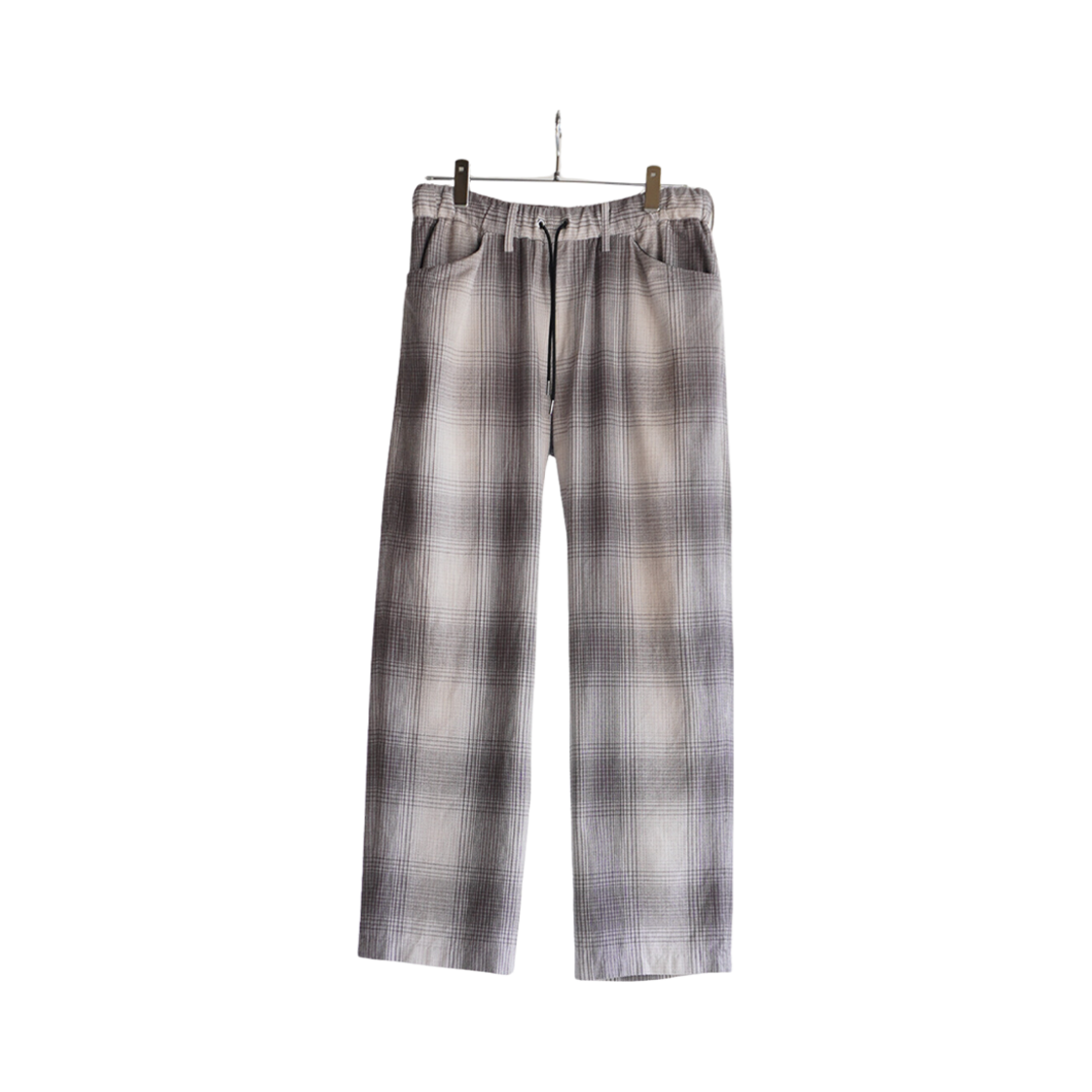 ANC-PT32 Ancellm Flannel Check Easy Slacks Pants Ivory Black