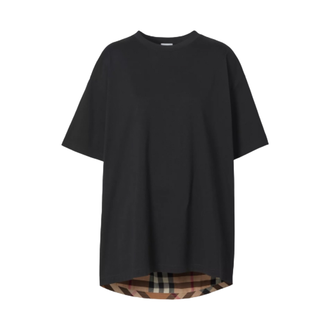 (W) 버버리 체크 패널 코튼 오버사이즈 티셔츠 블랙((W) Burberry Check Panel Cotton Oversized T-Shirt Black) - 1