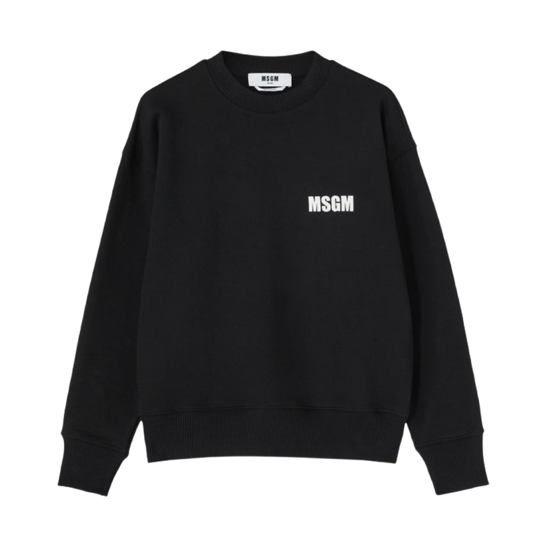 3440MM161-237001-99 MSGM Solid Color Cotton Crewneck Sweatshirt with Msgm Logo and Quote Black