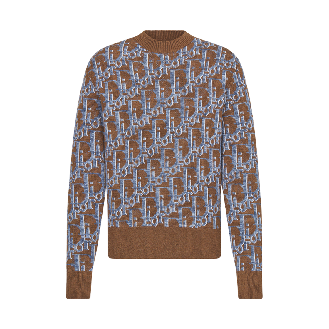 193M638AT662-C785 Dior Wool Jacquard Oblique Sweater Brown Blue