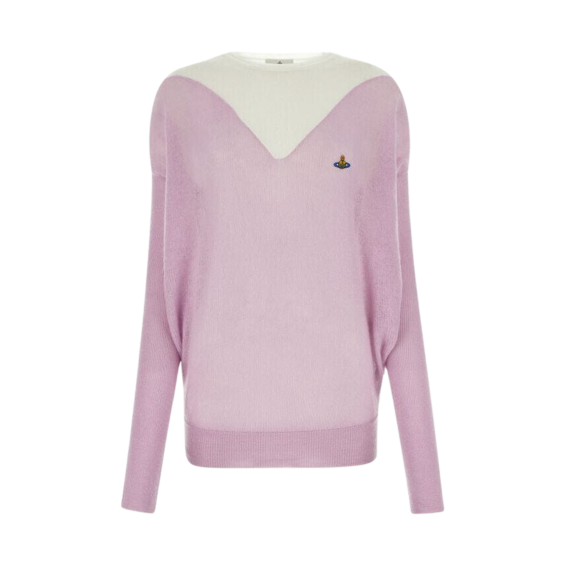 1803001W-Y000P-O401 (W) Vivienne Westwood Orb Embroidered Bi-Color Heart Mohair Wool Knit Lavender