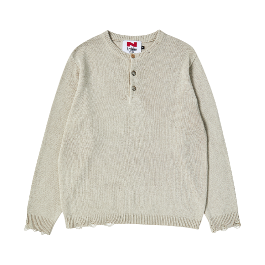 NV25SUKT02IV N ARCHIVE Linen Blended Vintage Garment Henry Neck Knit Ivory