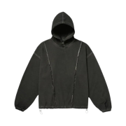 Thug Club x Fila Stitch Logo Snap Hoodie Charcoal Grey