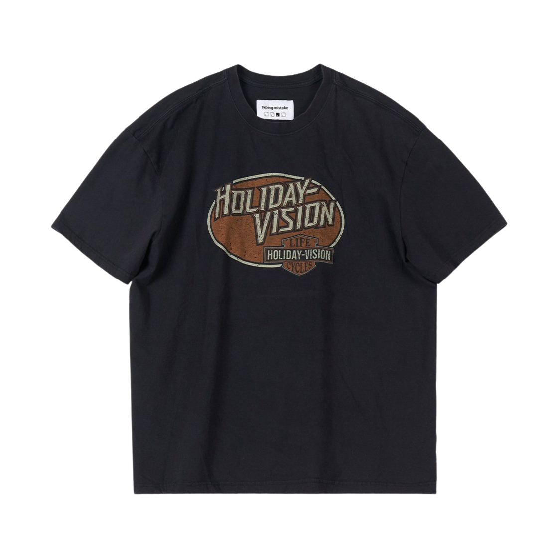 타이핑 미스테이크 홀리데이 비전 패러디 그래픽 티셔츠 V.1 다크 네이비(Typing Mistake Holiday-Vision Parody Graphic T-Shirt V.1 Dark Navy)