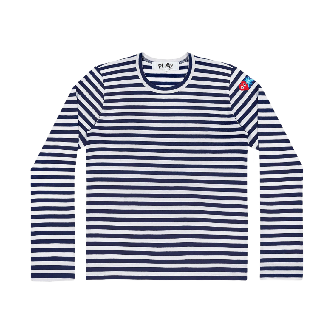 AZ-T331-051-1 (W) Play Comme des Garcons x Invader Double Pixel Heart Striped Long Sleeve T-Shirt Blue