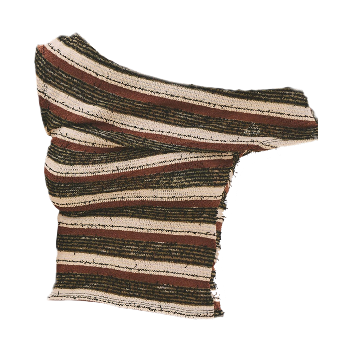 (W) 제이디드 런던 카타 브라운 스트라이프 어시메트릭 러플 니트 탑 브라운((W) Jaded London Cata Brown Stripe Asymmetric Ruffle Knit Top Brown)