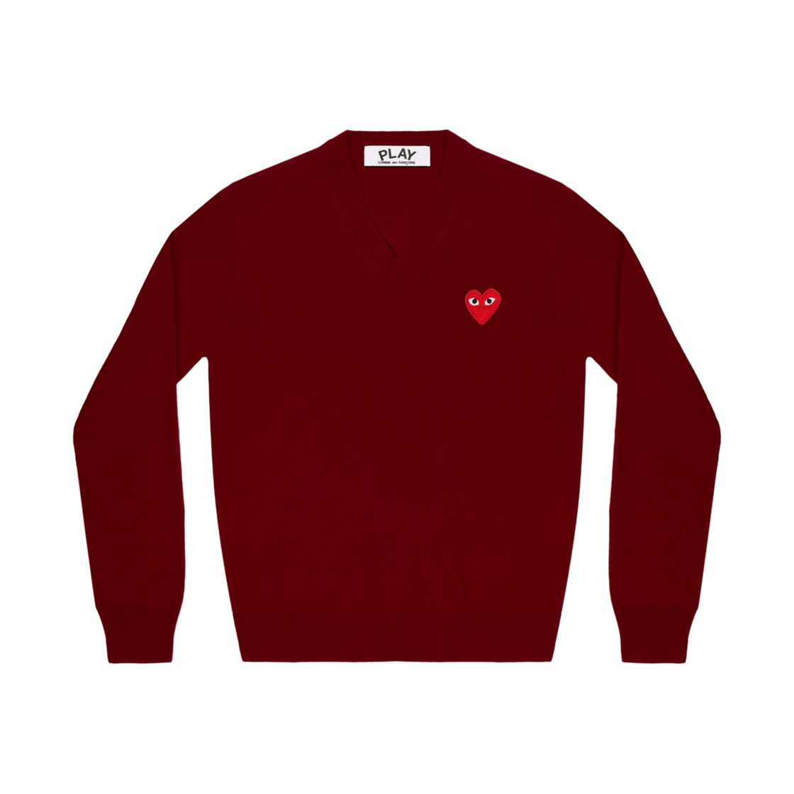 플레이 꼼데가르송 레드 하트 브이넥 스웨터 버건디(Play Comme des Garcons Red Heart V-Neck Sweater Burgundy) - 1