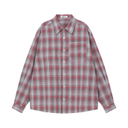 SLOW RECORD HOUSE Retro Pocket Check Shirts Grey & Pink