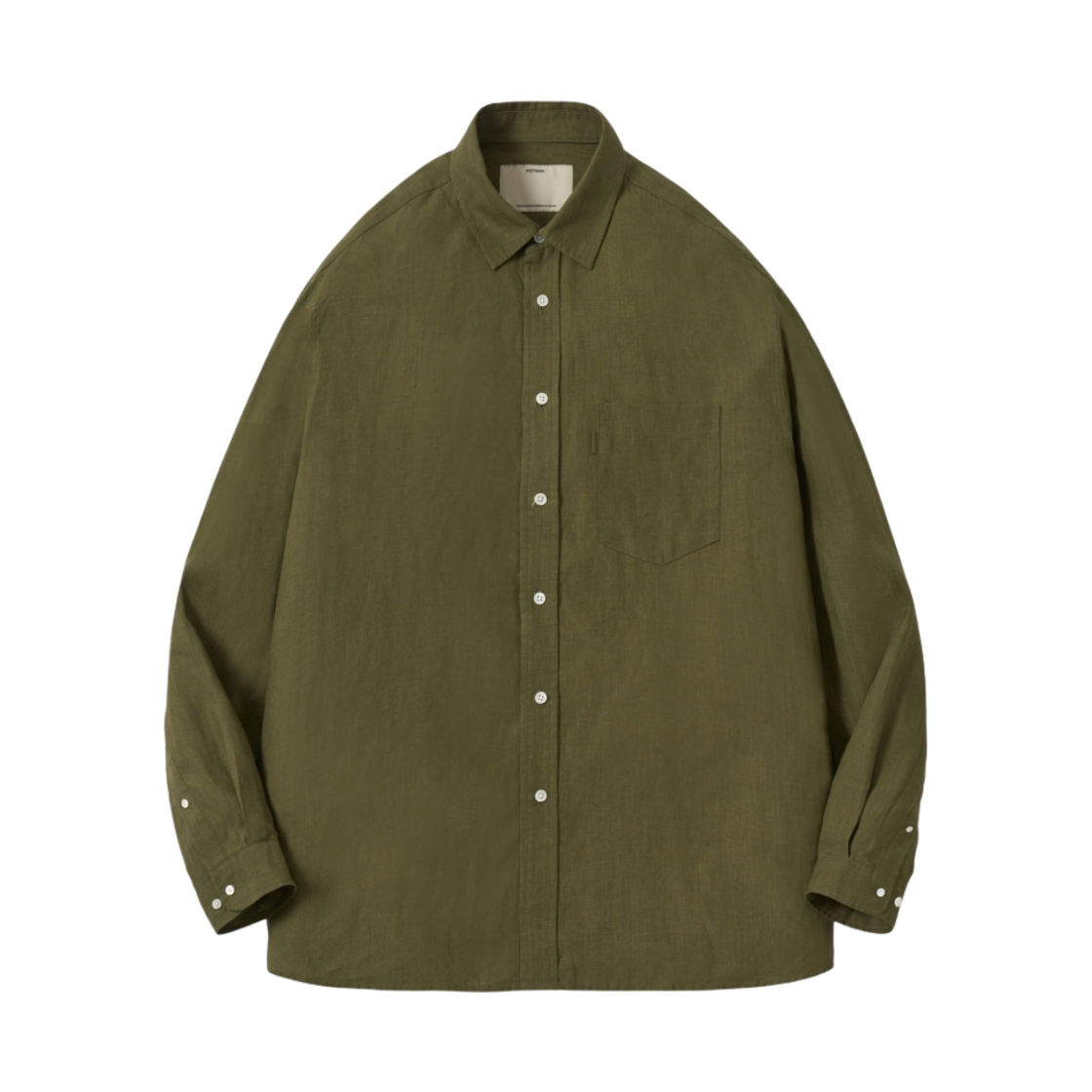 포터리 컴포트 셔츠 리넨 60/1 하이 덴시티 포플린 클로스 리실리언트 피니쉬 올리브(Pottery Comfort Shirt Linen 60/1 High Density Poplin Cloth Resilient Finish Olive) - 1