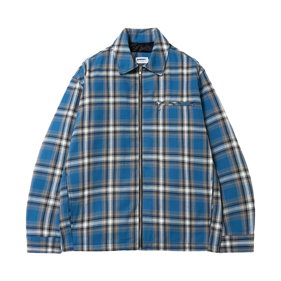 ant25sp001bl ANNOT Washed Check Zip-Up Jacket Blue