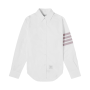 (W) Thom Browne 4-Bar Striped Polo Shirt White