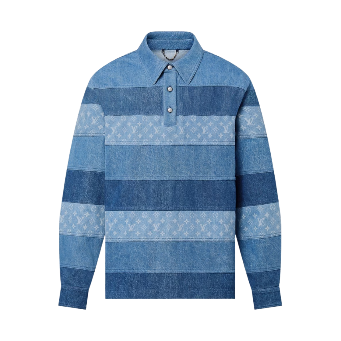 - Louis Vuitton Patchwork Long Sleeved Denim Polo Shirt Indigo