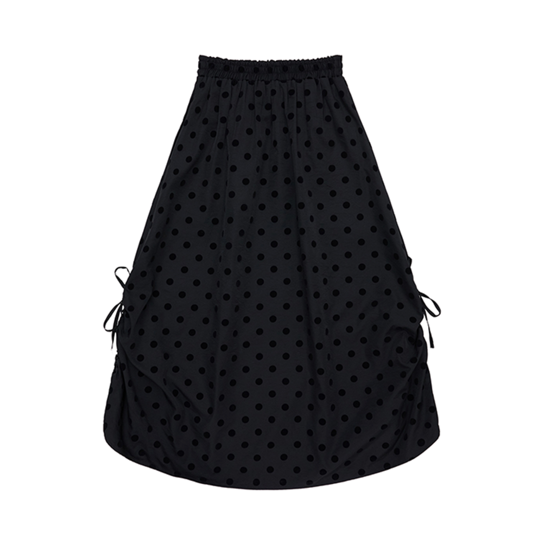 NASS25SK02_01 Naaieen Shirring Dot Long Skirt Black