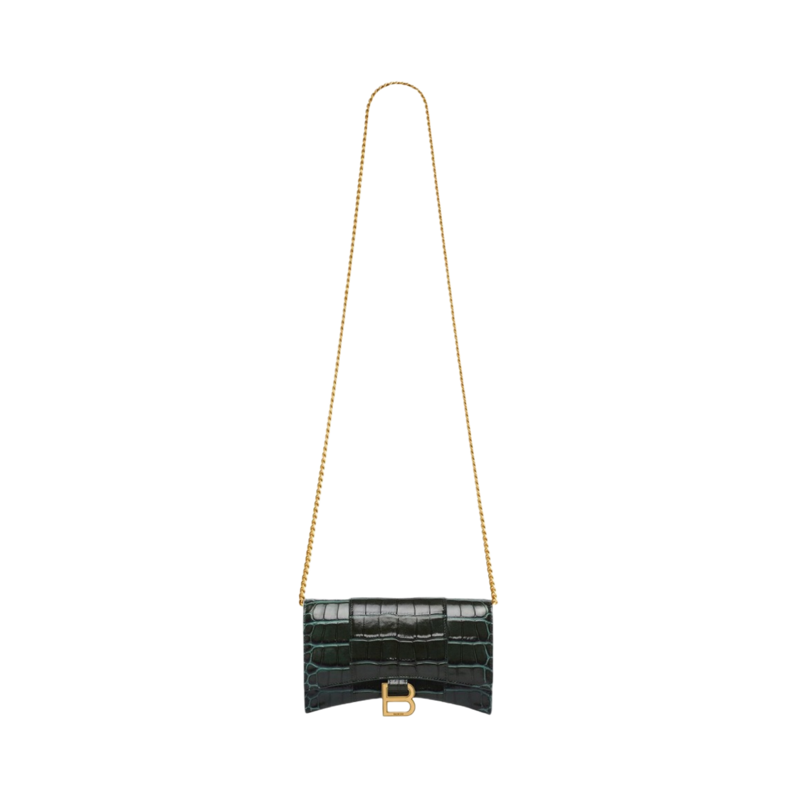 발렌시아가 크로커다일 엠보스 카프스킨 아워글래스 체인 지갑 포레스트 그린(Balenciaga Hourglass Wallet On Chain in Crocodile Embossed Calfskin Forest Green) - 1