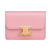 Celine Card Holder with Flap Triomphe in Shiny Calfskin Rose