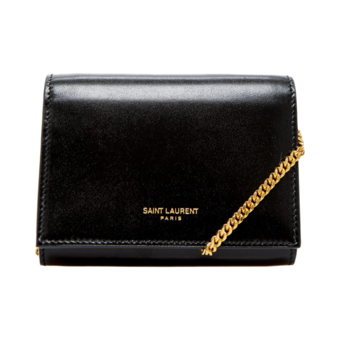 635219-03P0J-1000 Saint Laurent Card Case On Chain Black Gold