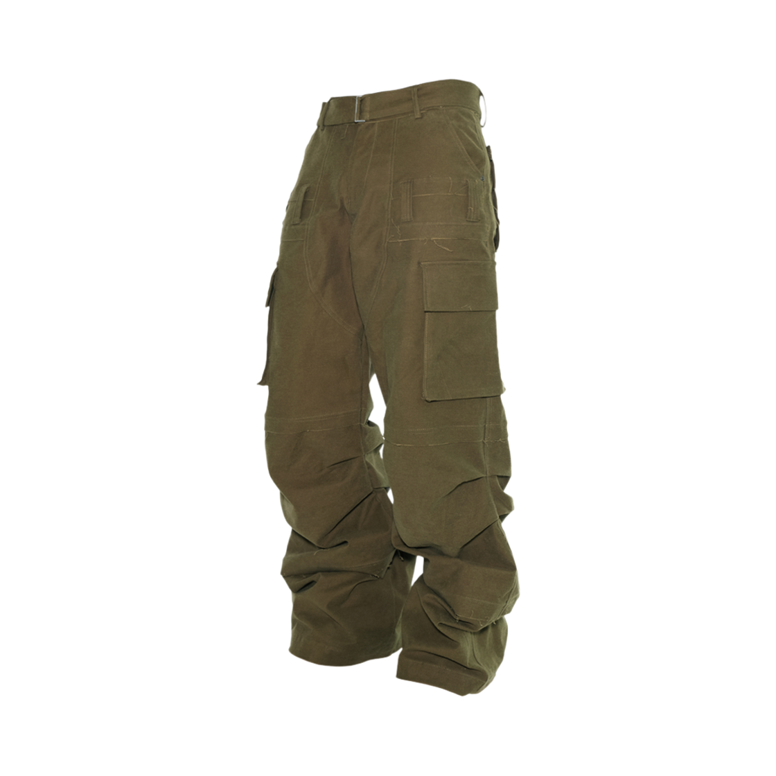 W071 Wapworks Moleskin Belted Cargo Pants Olive Khaki