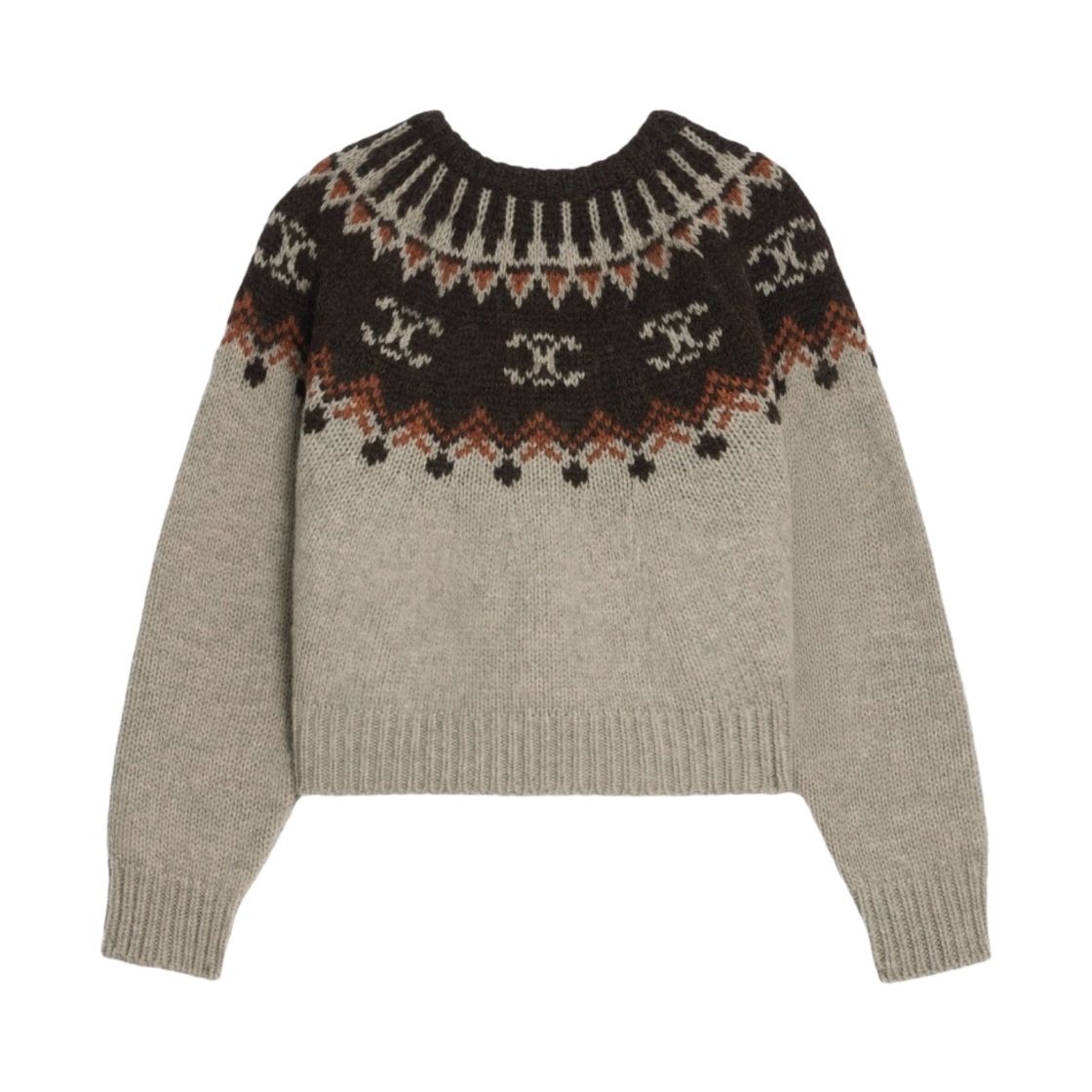 셀린느 트리옹프 페어 아일 울 크루넥 스웨터 그레이 브라운(Celine Crew Neck Sweater in Triomphe Fair Isle Wool Grey Brown) - 2