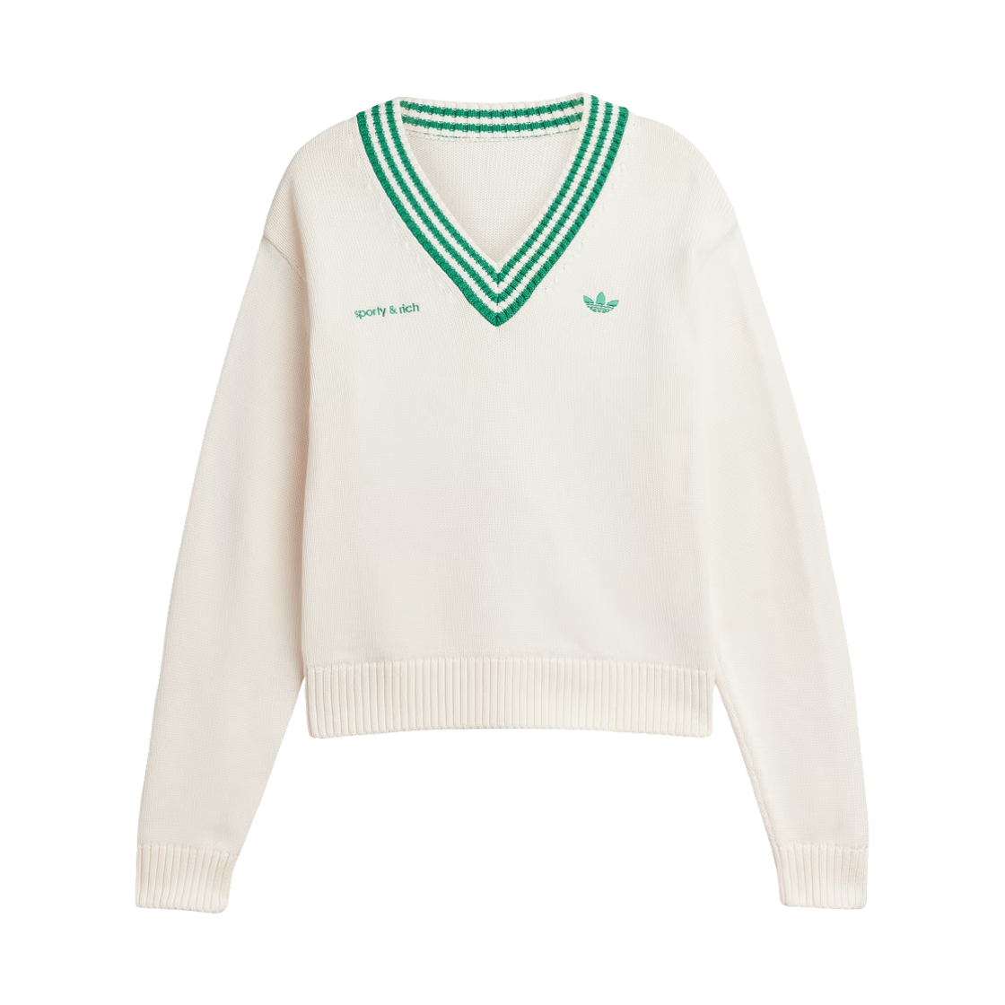 JL7195 (W) Adidas x Sporty & Rich V-Neck Sweater Off White Night Navy - US Sizing