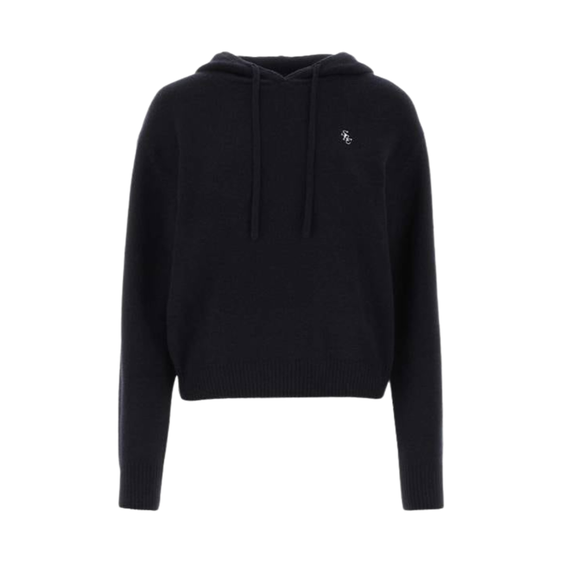 (W) 스포티 앤 리치 파인 니트 드로우스트링 후드 네이비((W) Sporty & Rich Fine Knit Drawstring Hoodie Navy)