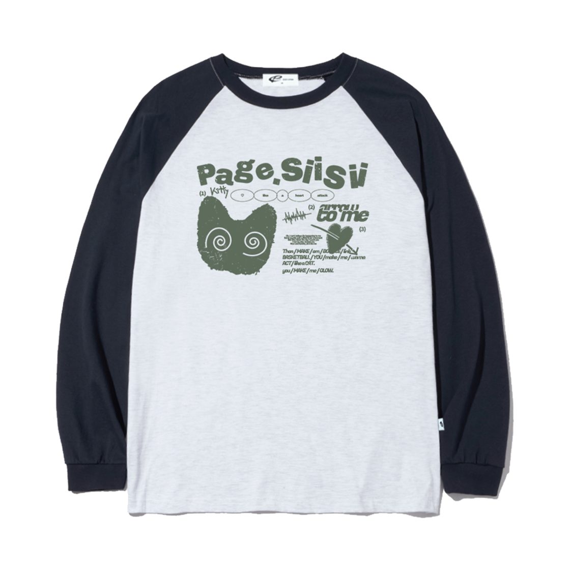 P242LS030NV pagesiisii Heart Attack Cat Print Overfit Long Sleeve Navy