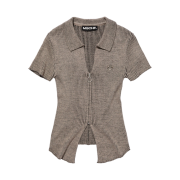 (W) Mischief Knitted Two Tone Short Sleeve Beige-Black