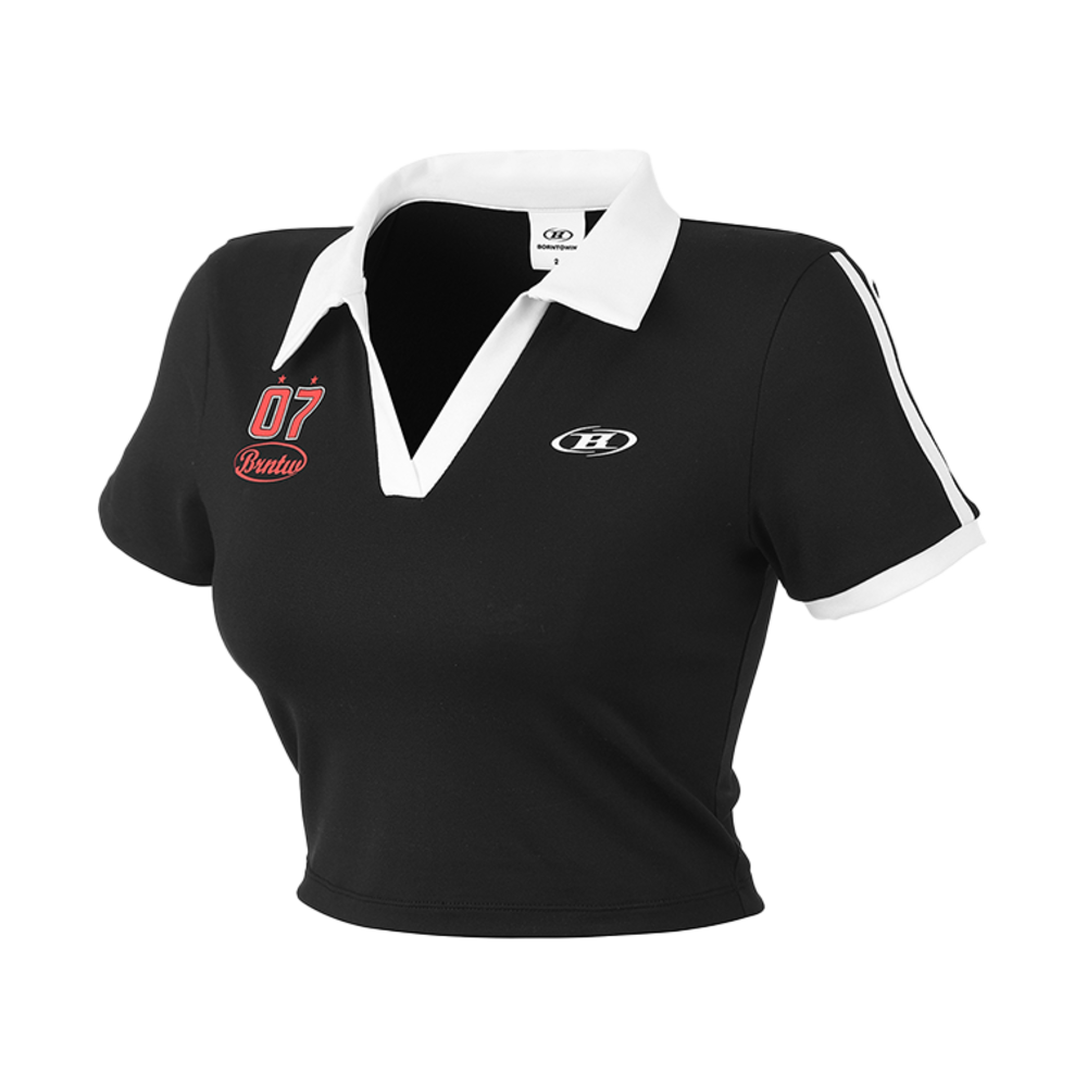 본투윈 우먼스 BRNTW 카라 크롭 티셔츠 블랙