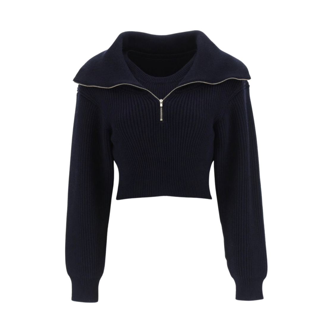 (W) 자크뮈스 라 마이유 리소울 더블 칼라 스웨터 다크 네이비((W) Jacquemus La Maille Risoul Double Collar Sweater Dark Navy) - 1