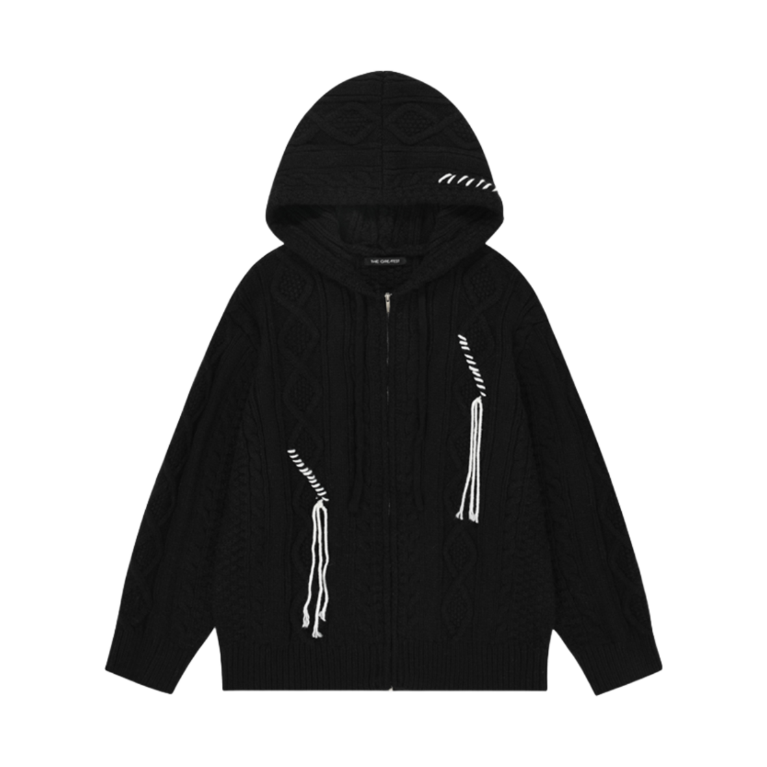 GT24WINTER03 BK The Greatest Cable Knit Hood Zip-Up Black