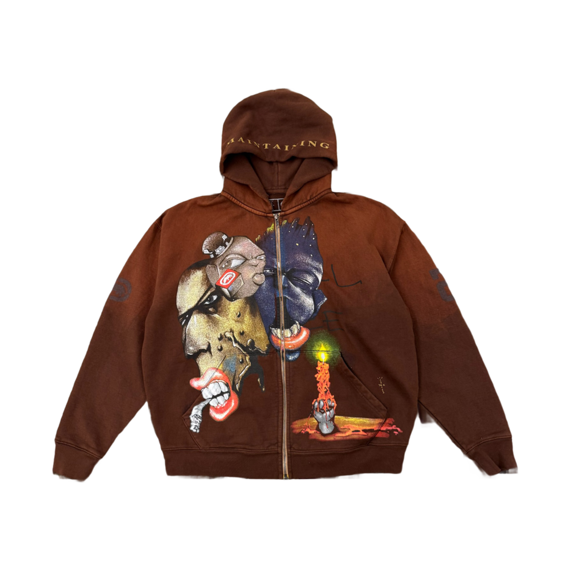트래비스 스캇 캑터스 잭 x 에코 메인테이닝 집업 후드 브라운(Travis Scott Cactus Jack x Ecko Maintaining Zip Hoodie Brown)