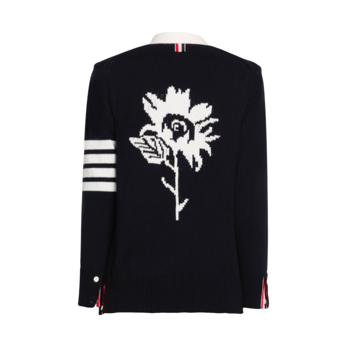 (W) 톰브라운 코튼 저지 플라워 사선 브이넥 가디건 네이비((W) Thom Browne Cotton Jersey Flower 4-Bar V-Neck Cardigan Navy) - 2