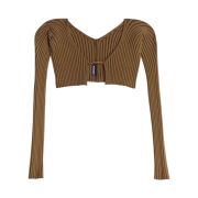 (W) Jacquemus La Maille Pralu Micro Charm Logo Cardigan Brown