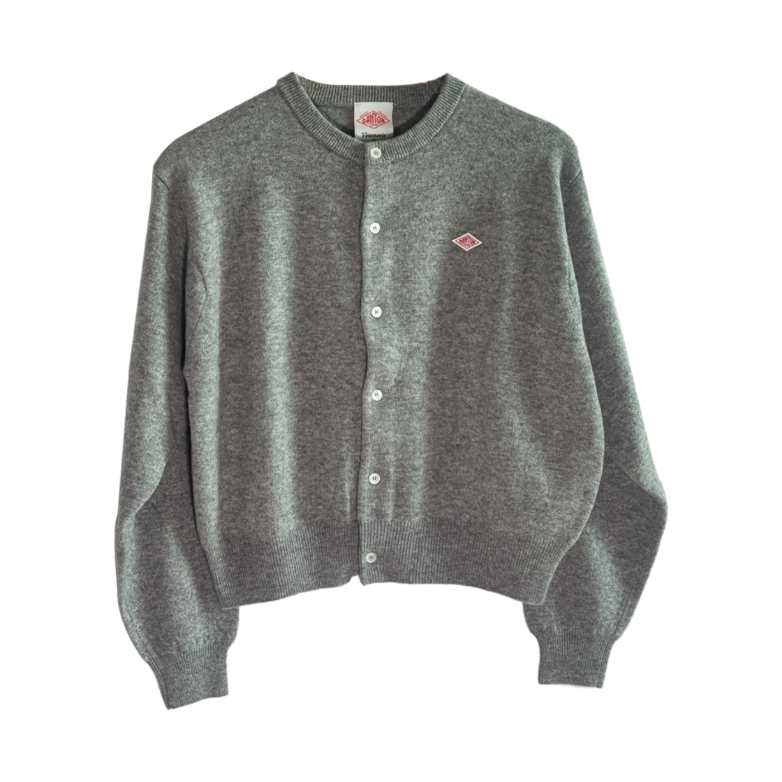 (W) 단톤 램스울 크루넥 가디건 다크 라이트 그레이((W) Danton Lambswool Crewneck Cardigan Light Grey)