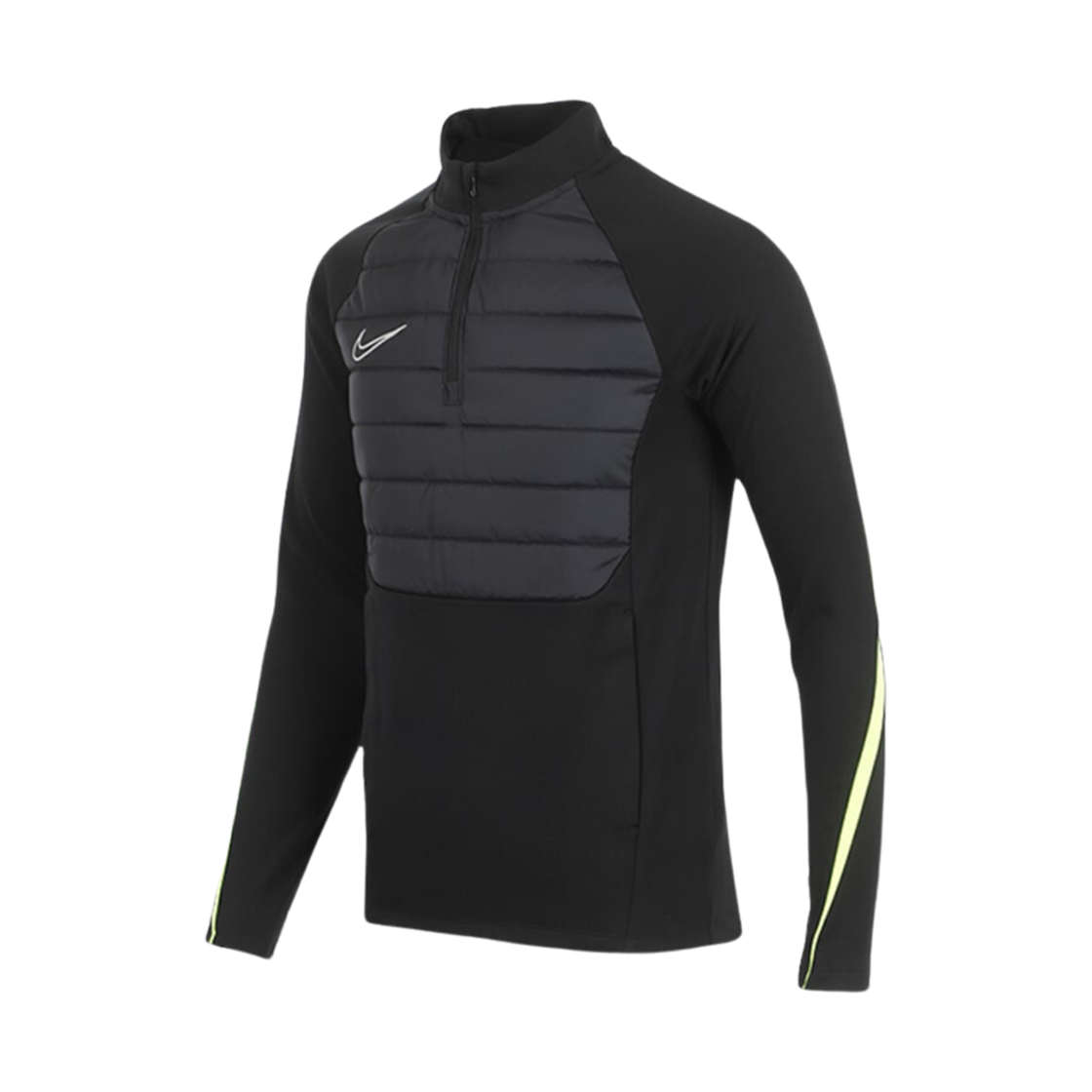 나이키 써마핏 아카데미 윈터 워리어 하프 집 탑 블랙 볼트 - 아시아(Nike Therma-Fit Academy Winter Warrior Half Zip Top Black Volt - Asia)