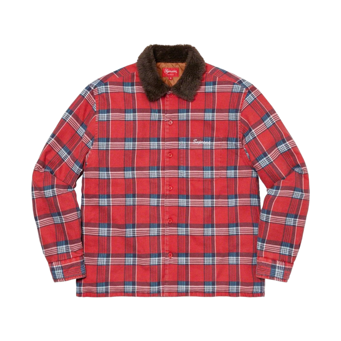 - Supreme Faux Fur Collar Flannel Shirt Red - 21FW