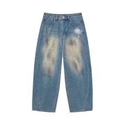 noun Wide Curved Denim Pants Painting Blue