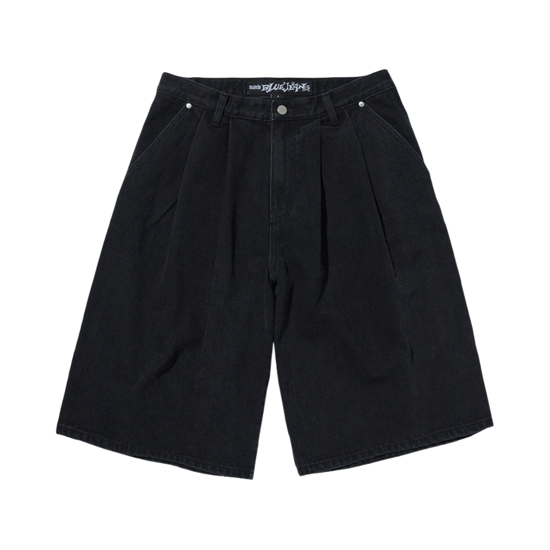 SDESBO301BK_N Suade Two Tuck Denim Shorts Black