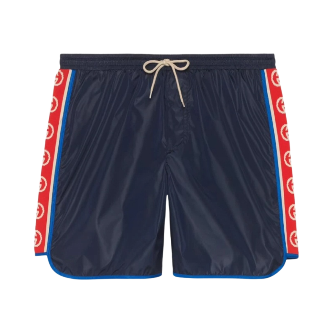 구찌 로고 스트라이프 나일론 스윔 쇼츠 딥 블루