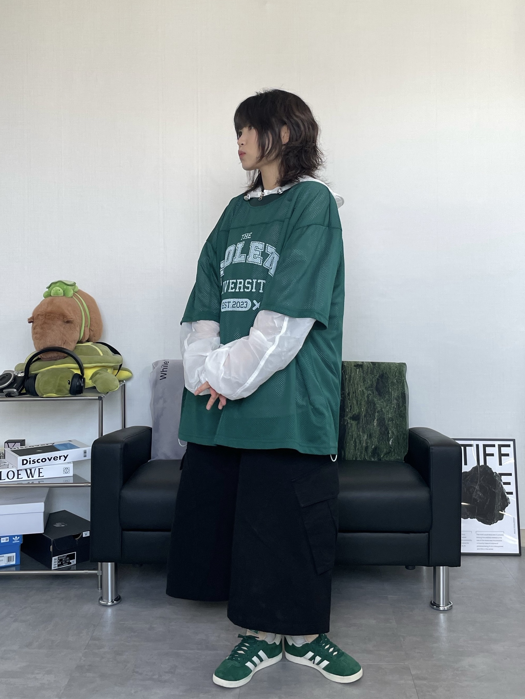 Adidas Gazelle Dark Green Cream White 착용 스타일 - 6