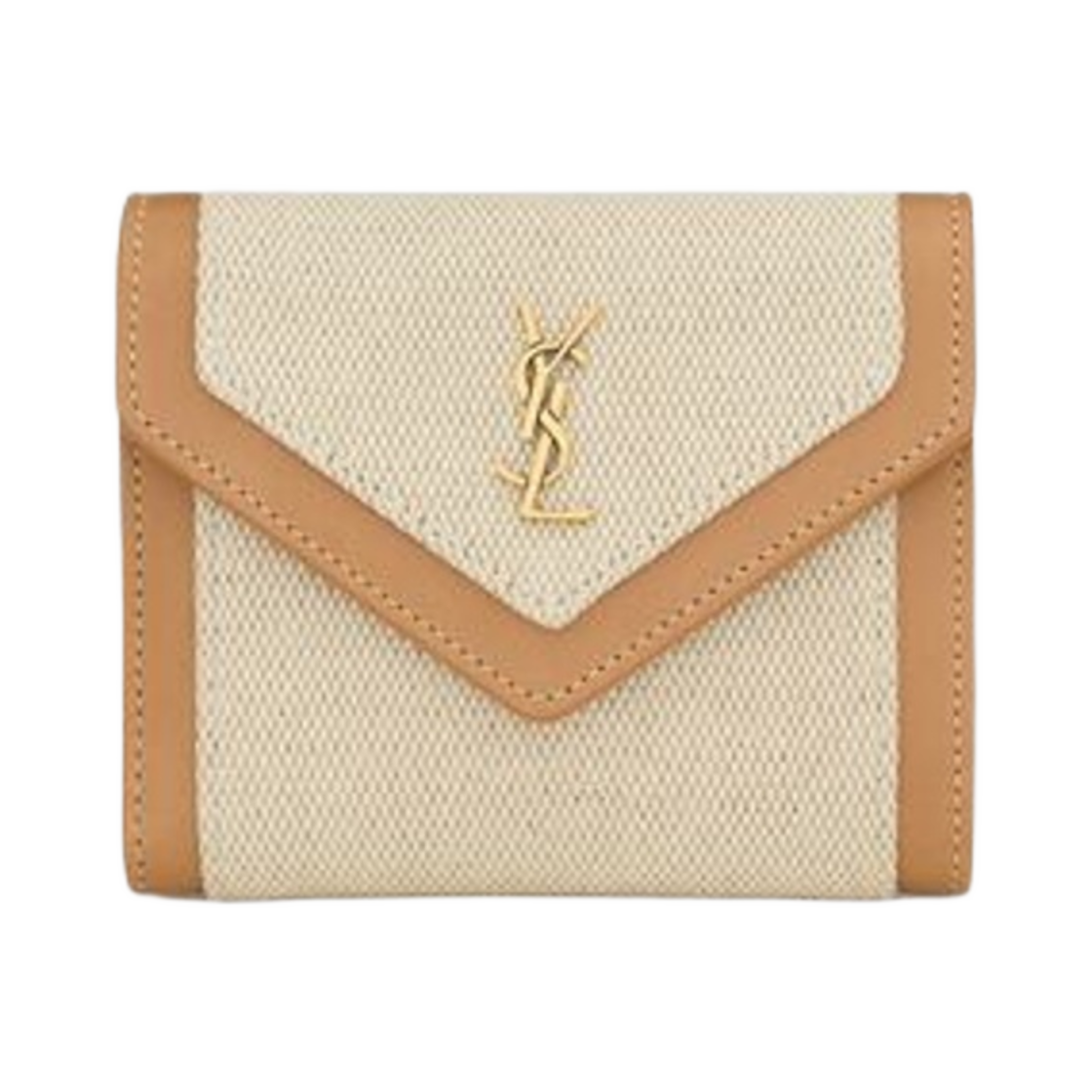 생로랑 가비 컴팩트 트라이폴드 월렛 캔버스 앤 베지터블 탠 레더 브라운 골드(Saint Laurent Gaby Compact Tri-Fold Wallet in Canvas and Vegetable-Tanned Leather Brown Gold) - 1