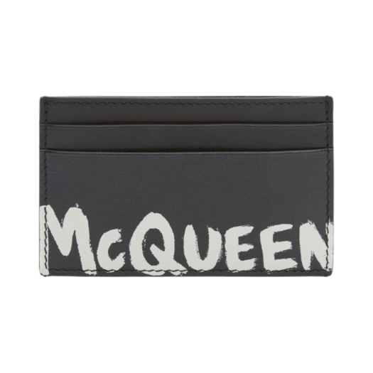 6021441NT7B1070 Alexander McQueen Graffiti Card Holder Calfskin Black