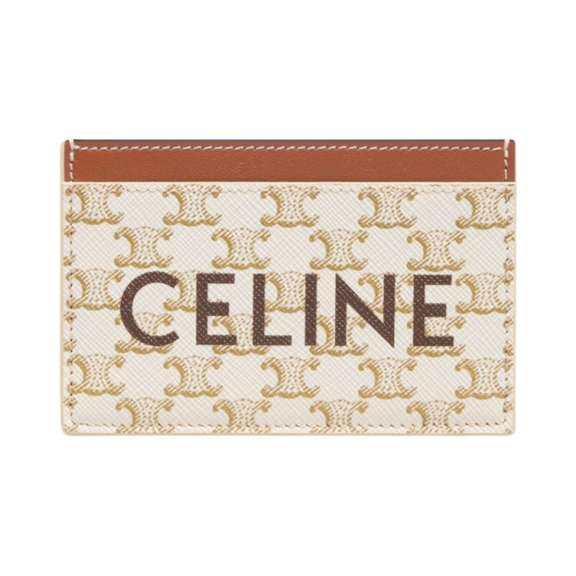 10B702CLY-01TA Celine Card Holder in Triomphe Canvas with Celine Print White Tan