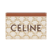 Celine Card Holder in Triomphe Canvas with Celine Print White Tan
