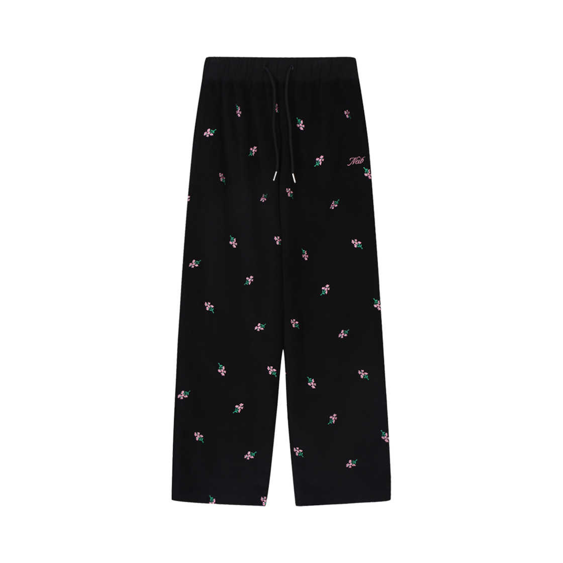 네이비 플로럴 엠브로이더리 코듀로이 팬츠 블랙(Neib Floral Embroidery Corduroy Pants Black)