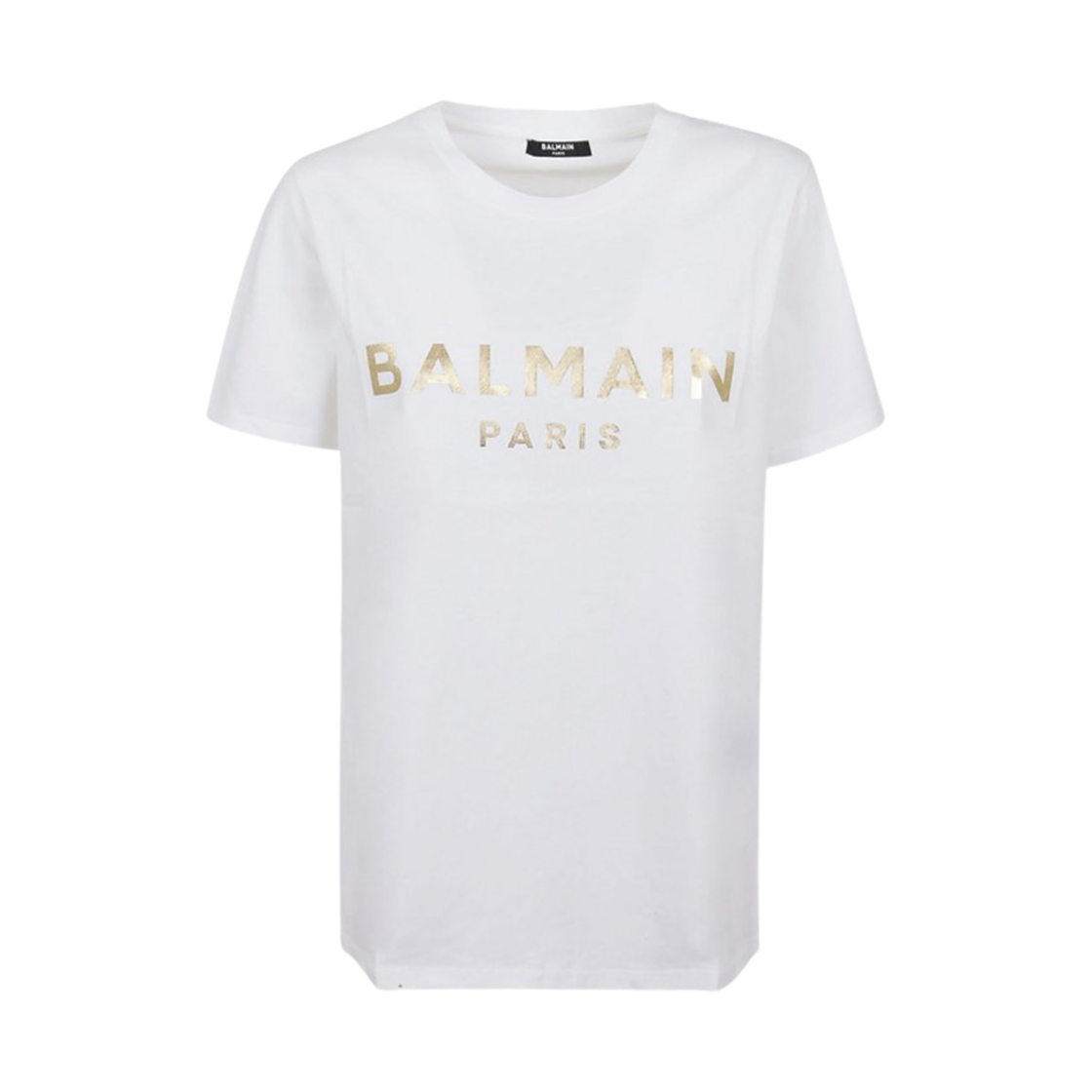 (W) 발망 시그니처 골드 로고 프린트 티셔츠 화이트((W) Balmain Signature Gold Logo Print T-Shirt White)