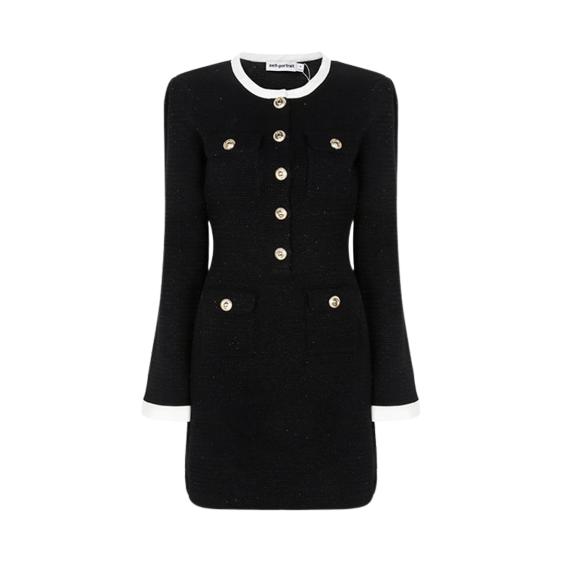 (W) 셀프 포트레이트 니트 콘트라스트 칼라 미니 드레스 블랙((W) Self Portrait Knit Contrast Collar Mini Dress Black)