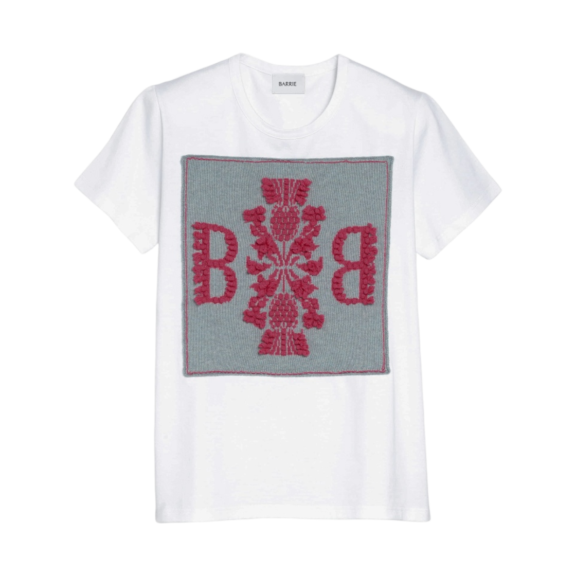 배리 로고 캐시미어 패치 코튼 티셔츠 화이트 핑크(Barrie Logo Cashmere Patch Cotton T-Shirt White Pink)