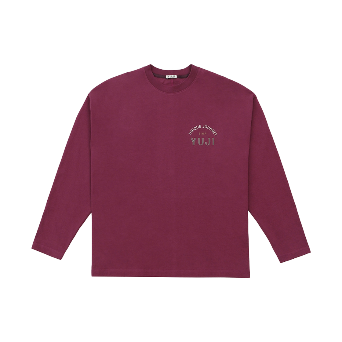 YJ0424_03_copy03 YUJI Ui Slogan Long Sleeves T-shirt Plum